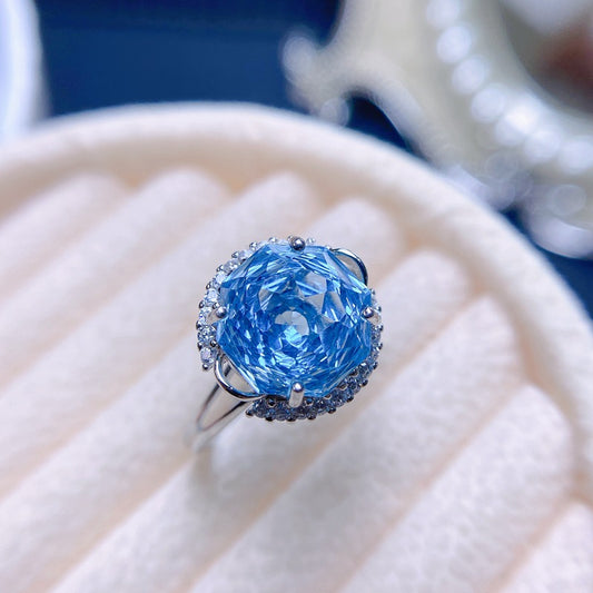 S925 Natural Rose Cut Crafted Blue Topaz Ring