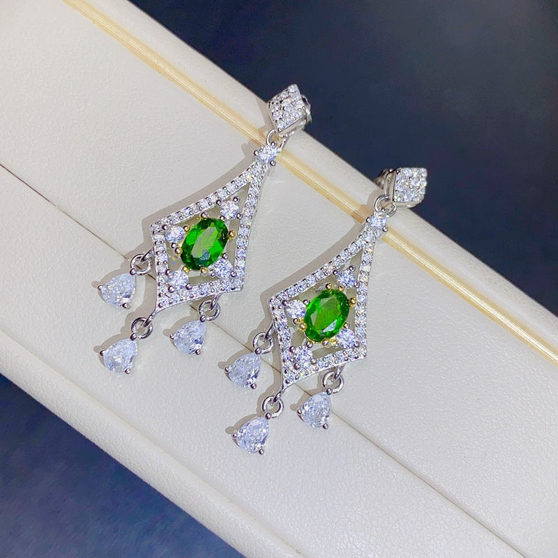 S925 luxury natural diopside earrings