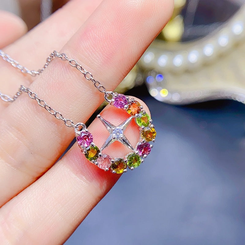S925 Natural Tourmaline Necklace Chain