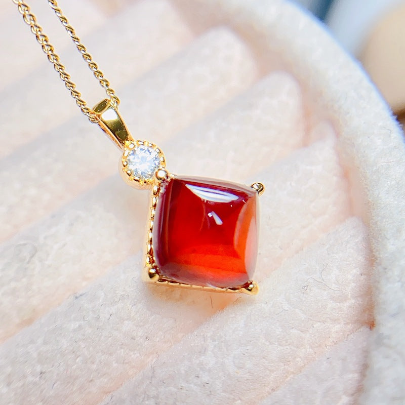 S925 Fire Colorful Natural Tantalum Garnet Nude Stone Pendant