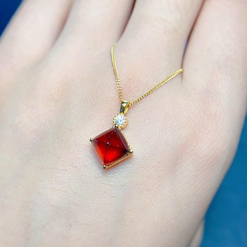 S925 Fire Colorful Natural Tantalum Garnet Nude Stone Pendant