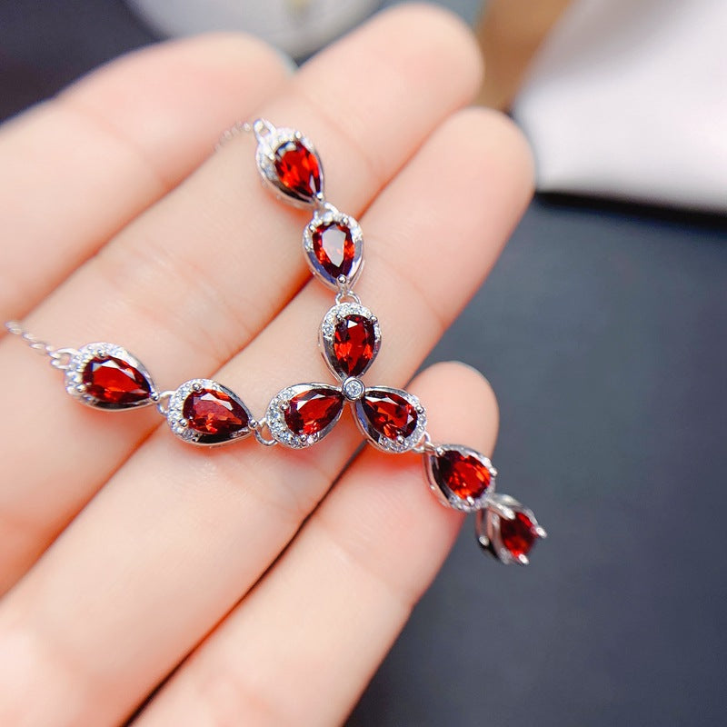 S925 Fashion Natural Garnet Necklace