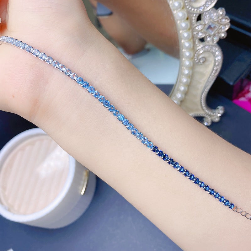 S925 Natural Topaz Bracelet 3*3mm Gradient Ladies Bracelet