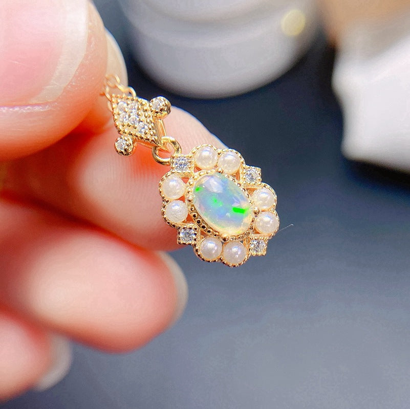 S925 Natural Opal Pendant 4*6mm Ladies Pendant