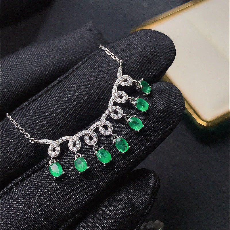 S925 Natural Emerald Pendant