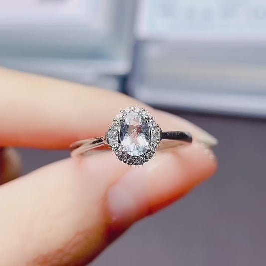 Natural Aquamarine Adjustable Ring 4*6mm Full Clean Stone Intense Fire S925 Silver Setting Fresh Ocean Color Simple Light Luxury Minimalist Ins Style Gift 💍