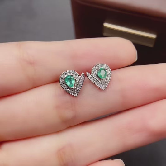 Natural Emerald Earrings | Symbol Unique Design | Statement Piece Stand Out | Super Rich Green Color | High Quality Sparkle | 925 Silver Exquisite Setting | 3*4mm Delicate Daily | Fairy Core Jewelry For Women