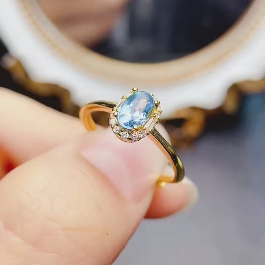 Natural Topaz Ring Adjustable Gold Setting 4*6mm🔮High Clarity S925 Silver Wealth Stone Minimalist Gift
