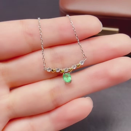 Natural Emerald Necklace Simple Elegant🔥4*5mm S925 Silver May Birthstone Happiness Jewelry Gift