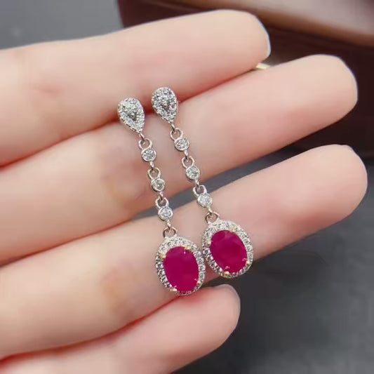 Natural Ruby Earrings Ear Hooks 5*7mm High Clarity Pigeon Blood Red Full Fire S925 Silver Setting Fashion 2-in-1 Light Luxury Versatile Ins Style Gift