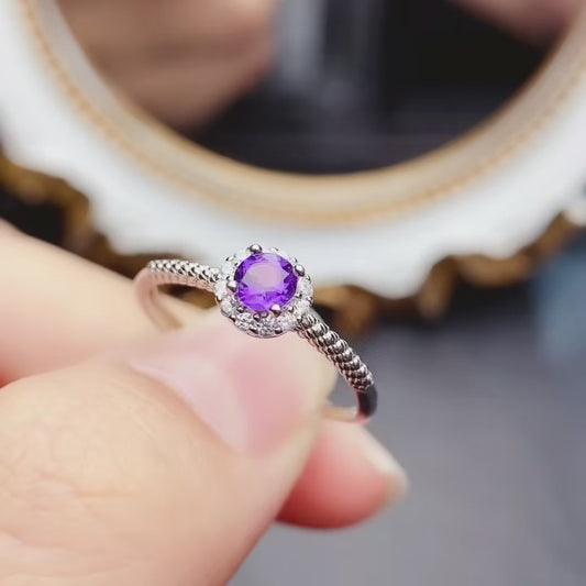 Natural Amethyst Ring Adjustable Size 4x4mm VVS Clarity Fire Flash 925 Silver Simple Design Fashion Jewelry For Women