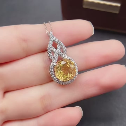 Natural Citrine Pendant Necklace |  Design 10x10mm Gemstone | High Quality Vivid Yellow | 925 Silver Dainty Statement Necklace | Lucky Feng Shui Jewelry Gift