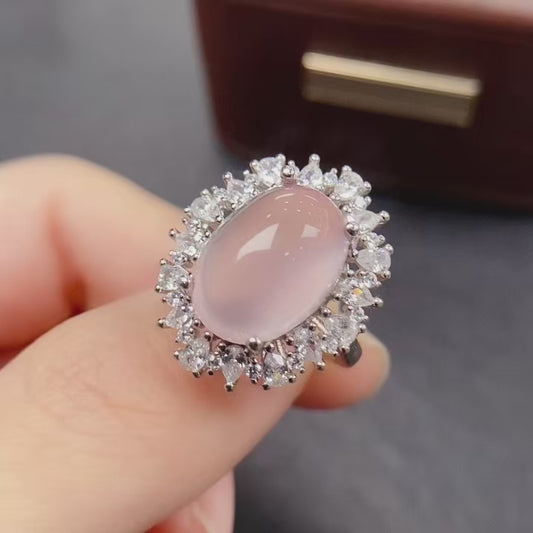 Natural Pink Crystal Ring | Madagascar Rose Quartz 10x14mm | Large Oval | 925 Silver | Fine Craftsmanship | Adjustable Open | Love Stone | Valentine‘s Gift | Fairy Style