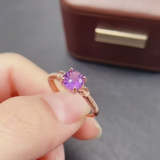 Natural Amethyst Adjustable Ring 6*6mm High Quality Rich Purple 925 Silver Wisdom Stone Simple Elegant Birthday Gift
