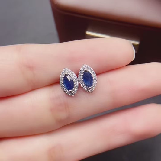 Natural Sapphire Earrings | Marquise Cut Trendy | High Quality Super Color | 925 Silver Exquisite Setting | 3*7mm Tiny & Cute | Designer Daily Jewelry For Women