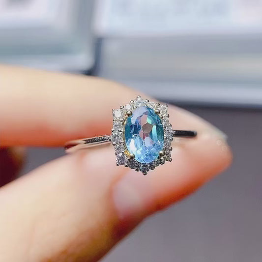 Natural Topaz Ring Adjustable 5*7mm🔮Crystal Clear S925 Silver Wealth Stone Lucky Jewelry Gift
