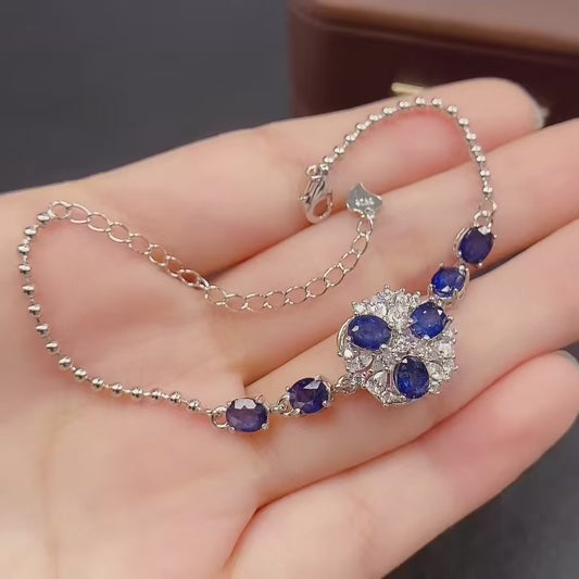 Natural Sapphire Bracelet | 4*5mm Genuine Gemstone Tennis Bracelet | 925 Silver Gold Plated Jewelry | Dainty Stacking Birthday Gift For Women