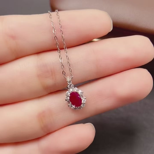 Natural Ruby Pendant 4*6mm Simple Design High Clarity Pigeon Blood Red Full Fire S925 Silver Setting Light Luxury Versatile Choker Necklace Ins Style Gift