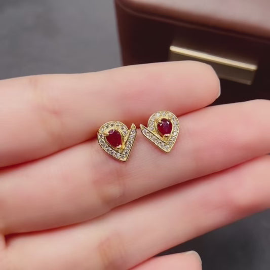 Natural Ruby Earrings, Irregular Design, High Quality, 925 Silver, Unique Gift for Her