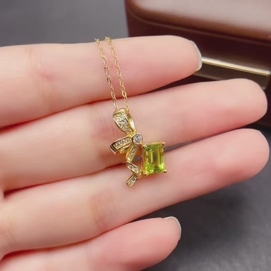 Natural Peridot Pendant Emerald Cut | 5x7mm Gemstone Vivid Green | 925 Silver Dainty Statement Necklace | Trendy Crystal Jewelry Gift For Women