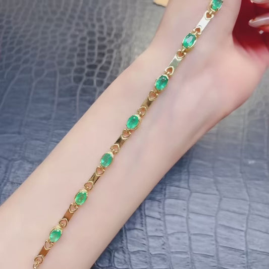 Natural Emerald Bracelet 4*6mm 925 Silver Tested Eternal Luck Blessing Elegant Birthday Gift