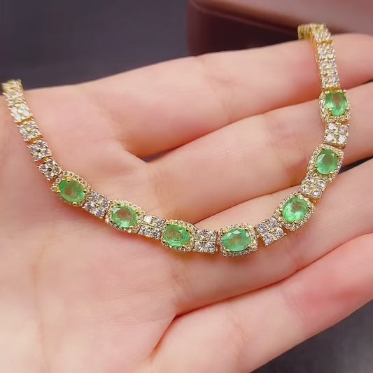 Natural Emerald Bracelet 925 Sterling Silver Gemstone Bangle, 4x5mm Green Crystal Energy Jewelry For Women, May Birthstone Stacking Bracelet, Dainty Gift For Her