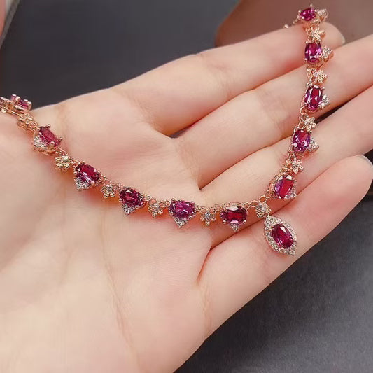 Natural Magnesium Aluminum Garnet Necklace 4x6mm Rose Gold Setting 925 Silver Simple Fashion Pendant For Women