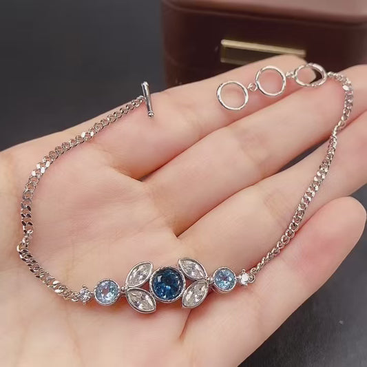 Natural Topaz Bracelet | Bubble Style Leaf Design Charm Bracelet | 66+44mm Genuine Stone | 925 Silver Gold Plated Jewelry | Cute Dainty Gift For Women