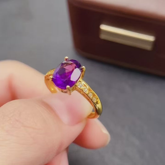 Natural Amethyst Ring 925 Silver Oval 7x9mm High Quality Fine Craftsmanship Adjustable Open Fashion Jewelry Gift