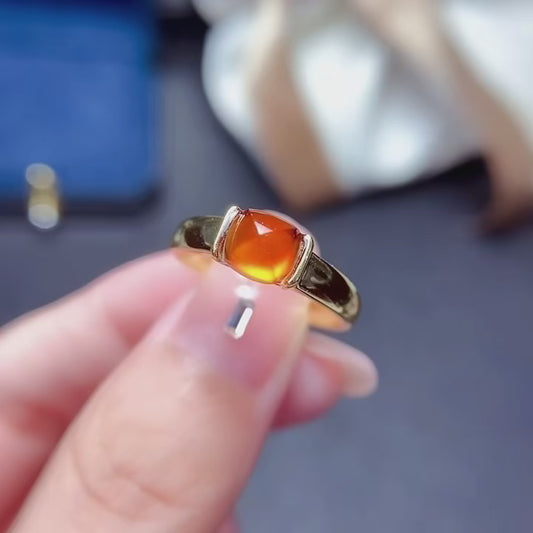 Natural Fanta Garnet Sugar Loaf Cut Adjustable Ring 6*6mm Gold Setting Simple Design Full Clean High Clarity Vibrant Fanta Color S925 Silver Setting Light Luxury Minimalist Ins Style Gift
