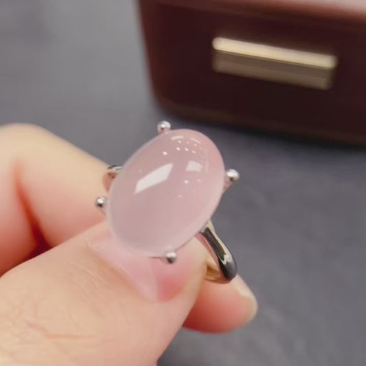 Natural Pink Crystal Ring | Madagascar Rose Quartz 10x14mm | Large Oval | 925 Silver | Fine Craftsmanship | Adjustable Open | Love Stone | Valentine‘s Gift | Fairy Style