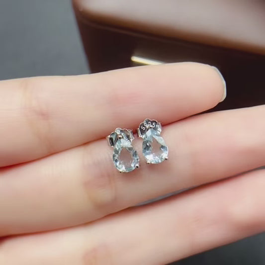 Natural Aquamarine Teardrop Earrings 5*7mm High Clarity Full Fire Fresh Ocean Blue S925 Silver Setting Simple Versatile Light Luxury Ins Style Gift