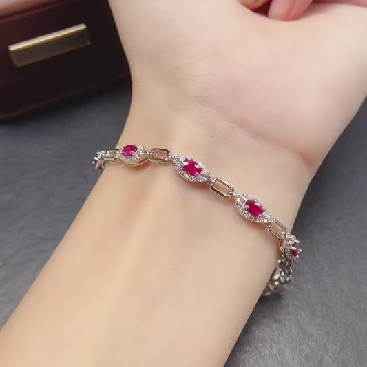 Natural Ruby Bracelet 3*5mm 925 Sterling Silver Dainty Fashion Jewelry for Women Elegant Birthday Gift Idea