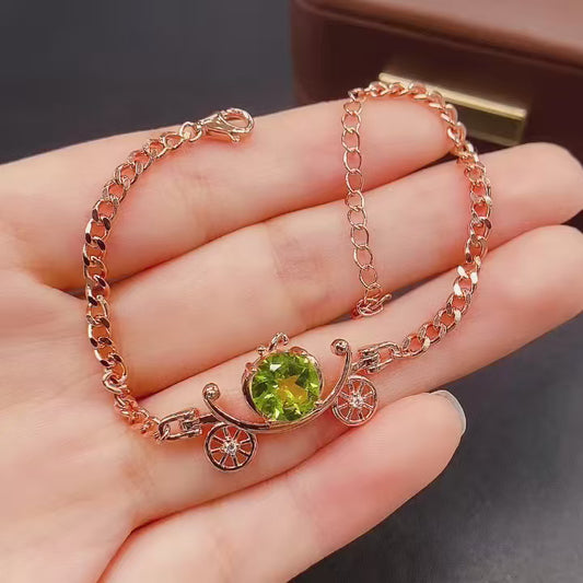 Natural Peridot Bracelet | Round Cut Rose Gold Plated Bracelet | 8*8mm Genuine Gemstone | 925 Silver Summer Jewelry | Dainty Statement Gift For Women