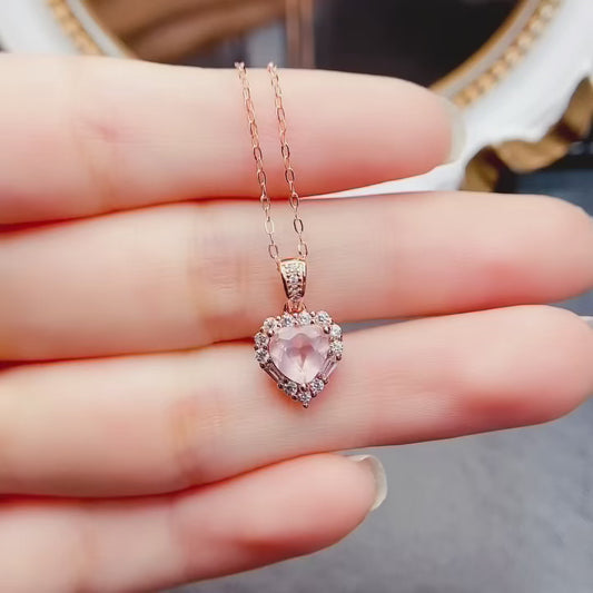 Natural Rose Quartz Heart Pendant 6*6mm S925 Silver Setting Simple Fashion Gentle Pink Full Clean Full Fire Light Luxury Versatile Choker Necklace Ins Style Gift