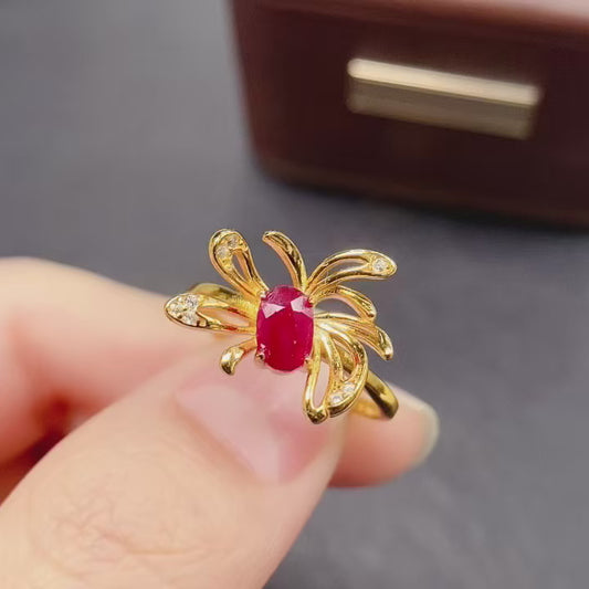 Natural Ruby Ring Adjustable Spider Design Dark Gothic🔴High Quality Pigeon Blood Ruby 925 Silver Statement Jewelry Gift