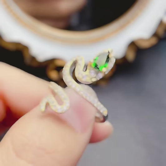 Natural Diopside Ring, S925 Silver Serpent Design, Elegant & Vibrant Color, Center Stone 4×6mm