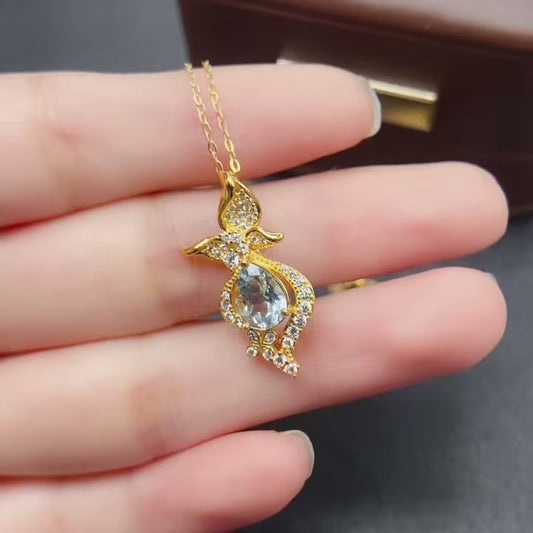 Natural Aquamarine Pendant Necklace | 6x8mm Gemstone Gold Plated Over Silver | High Quality Vivid Blue | Dainty Fairycore | Trendy Crystal Jewelry Gift