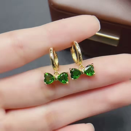 Natural Chrome Diopside Bowknot Ear Cuff 5*5mm High Clarity Full Fire Bright Green S925 Silver Setting Sweet Cute Light Luxury Minimalist Ins Style Gift