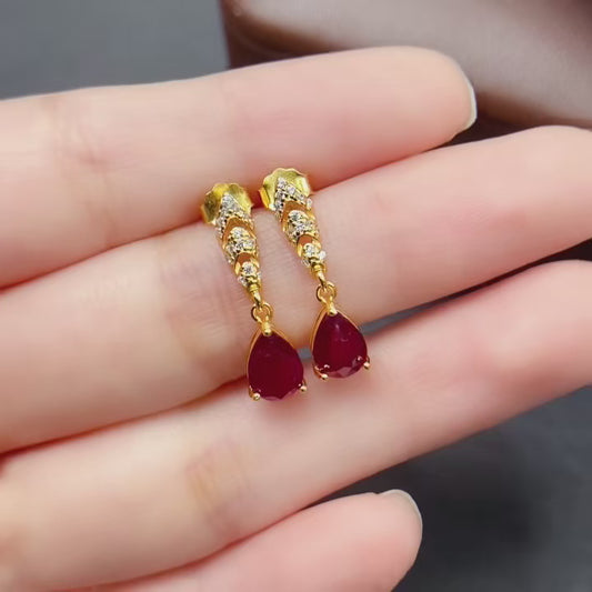 Natural Ruby Earrings Ear Hooks Ear Drops 5*7mm 3-in-1 Multifunctional High Clarity Pigeon Blood Red Full Fire S925 Silver Setting Light Luxury Versatile Ins Style Gift