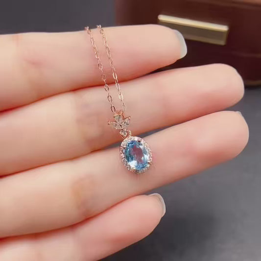 Natural Swiss Blue Topaz Pendant 5x7mm Ellipse Cut 925 Silver Simple Elegant Necklace Fashion Jewelry For Women