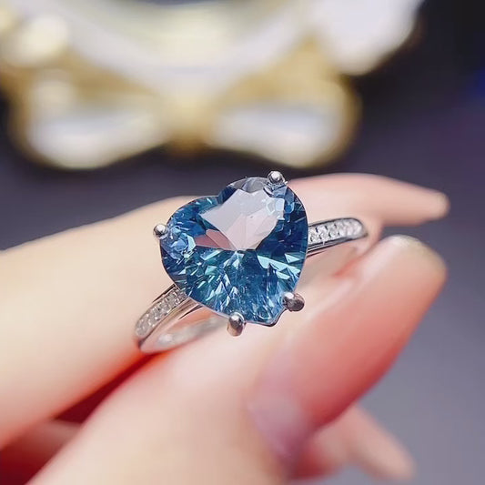 Natural Topaz Adjustable Ring London Blue Deep Rich Color 10*10mm Gem Full Clean Stone Intense Fire 925 Silver Gold-plated Setting Light Luxury Minimalist Ins Style Gift 💍