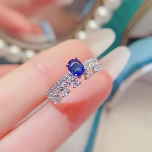 Premium Natural Sapphire Adjustable Ring, Deep Serene Blue, Mysterious Charm, 925 Silver Setting, 4x5mm+ Gem