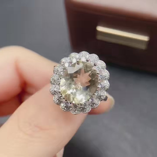 Natural Citrine Adjustable Ring, Daily Simple Style, High Quality 925 Silver Setting, 10x12mm+