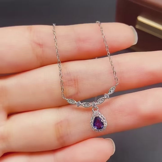 Natural Sapphire Necklace Feather Design👑4*5mm Royal Blue Sparkle S925 Silver Freedom Wings Lucky Gift