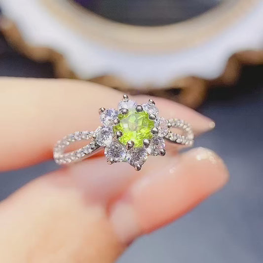 Natural Peridot Adjustable Ring 4*4mm Princess Cut Full Clean Stone Intense Fire S925 Silver Gold Plated Fresh Yellow-Green Simple European-American Style Light Luxury Minimalist Ins Style Gift 💍