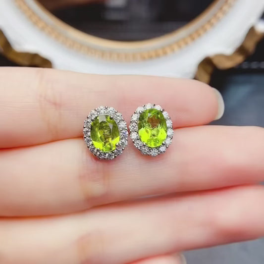Natural Peridot Earrings 6*8mm🔥Simple Design Sparkle Green S925 Silver August Birthstone Gift