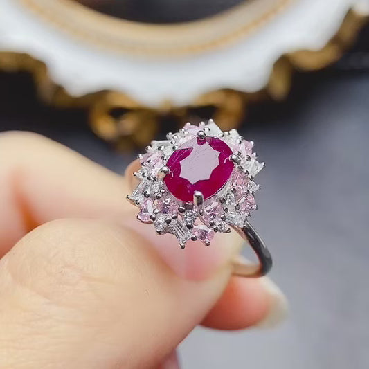 Natural Ruby Adjustable Ring 6*8mm Big Gem Simple Fashion Style High Clarity Pigeon Blood Red S925 Silver Setting Light Luxury Versatile Ins Style Gift