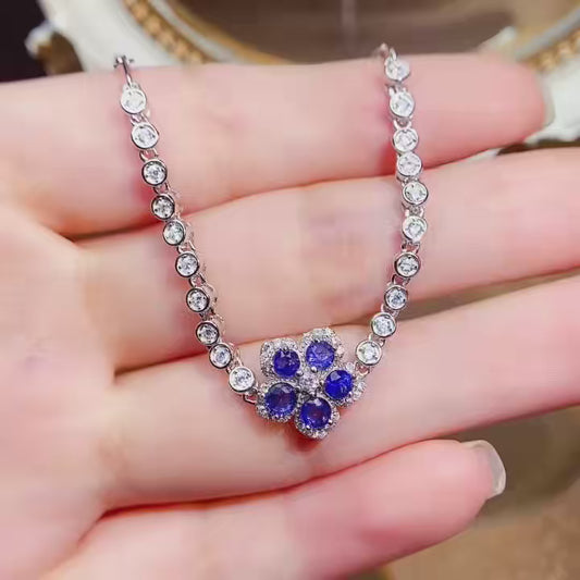 Natural Sapphire Flower Bracelet 3*3mm Simple Fashion Style S925 Silver Setting Fresh Floral Design High Clarity Full Fire Versatile Thin Chain Ins Style Gift