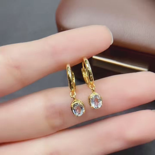 Natural Aquamarine Earrings Ear Cuff 4*5mm Gold Setting Fashion Style High Clarity Full Fire S925 Silver Setting 2-in-1 Light Luxury Design Versatile Ins Style Gift
